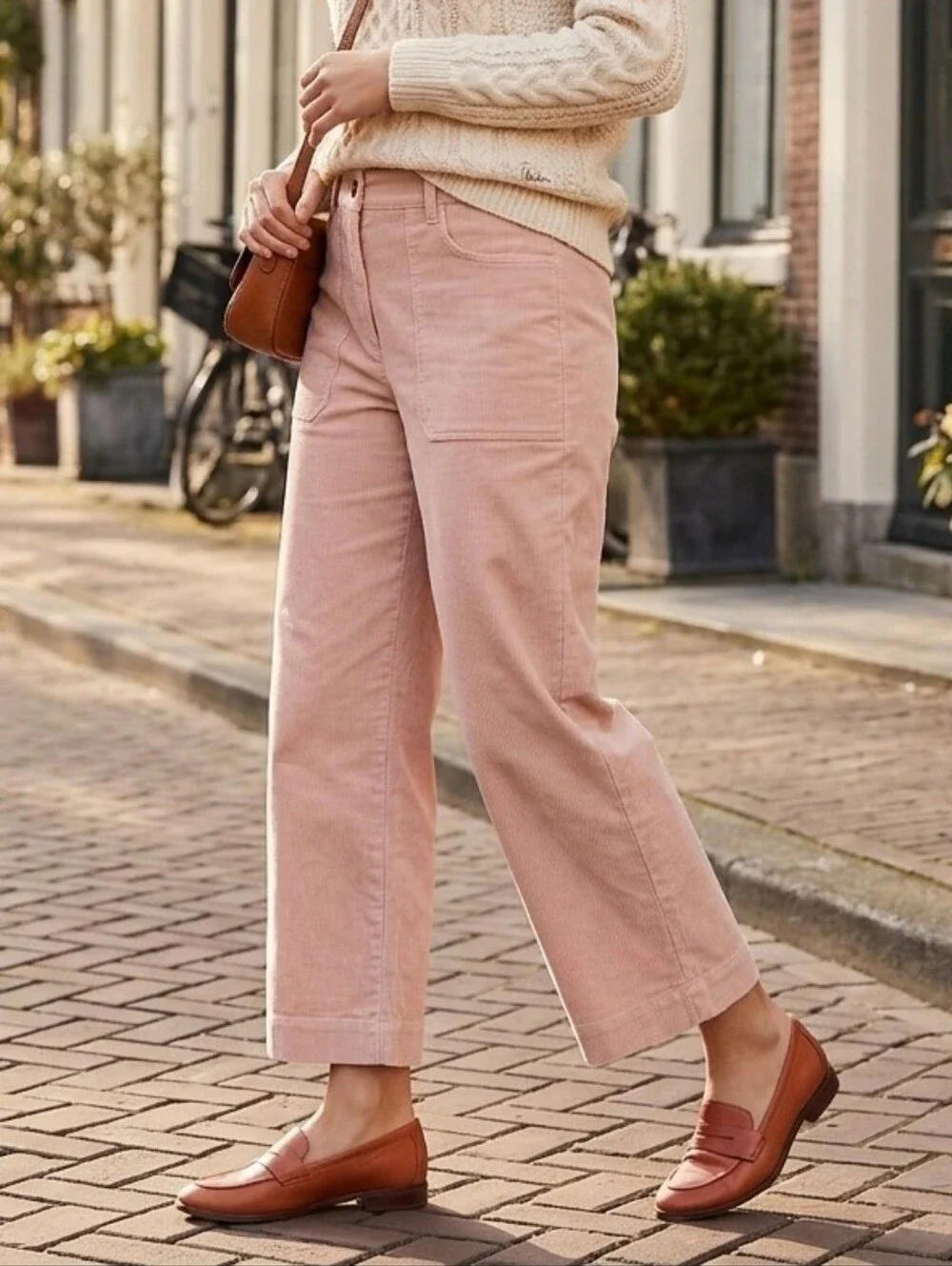 BODEN High-Rise Wide-Leg Pink Corduroy Pants